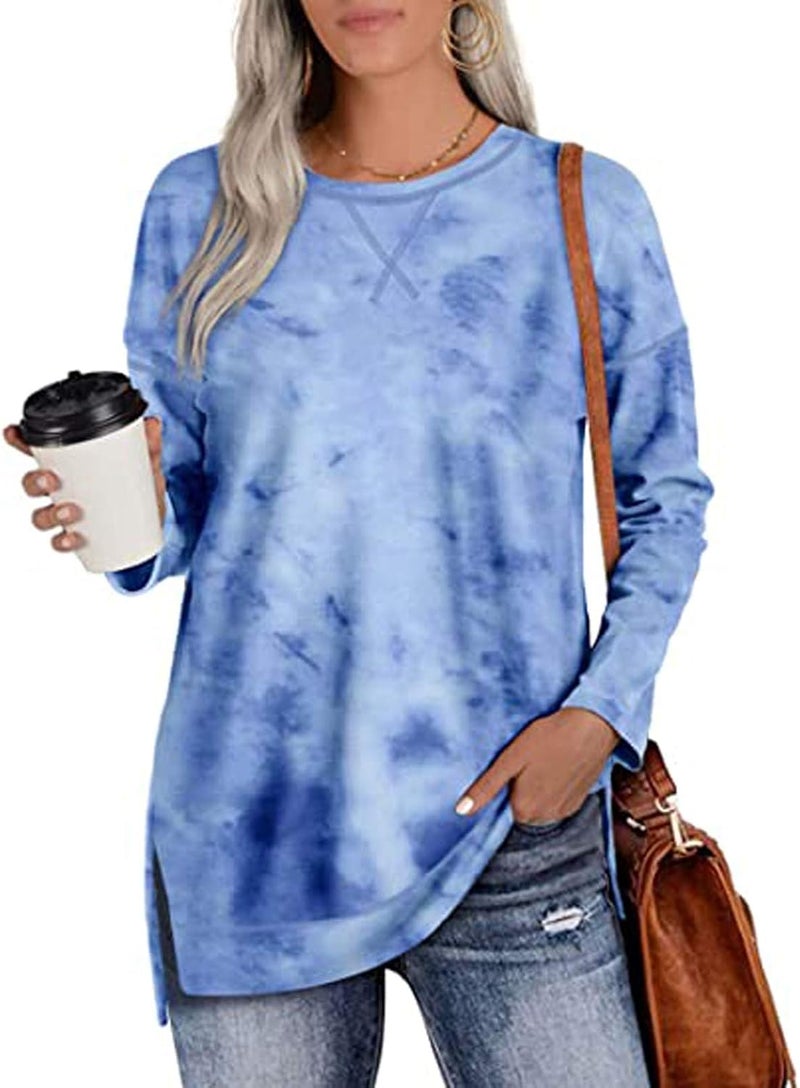 woobles Womens Sweatshirts for Ladies Tie Dye Printed Embroidery Collar Tunic Gradient Blouses Long Sleeve Pullovers - Image 3